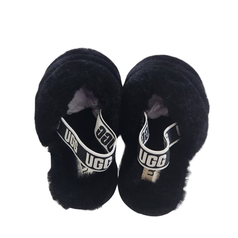 UGG Slippers Fluff Yeah Toddler Size 10 Fuzzy Black House Shoes 188 - Picture 4 of 9